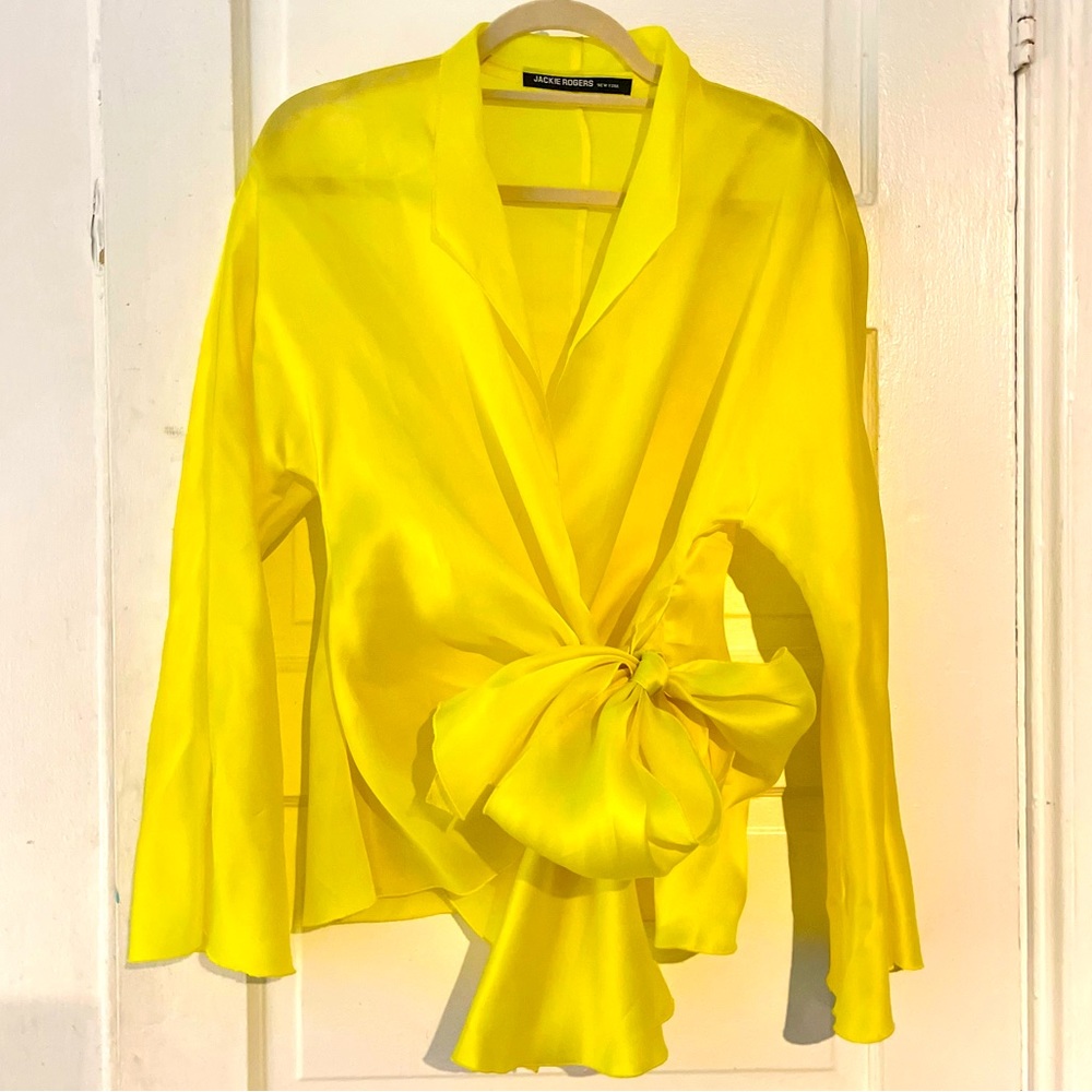 Jackie Rogers Nyc Chartreuse Tie Blouse